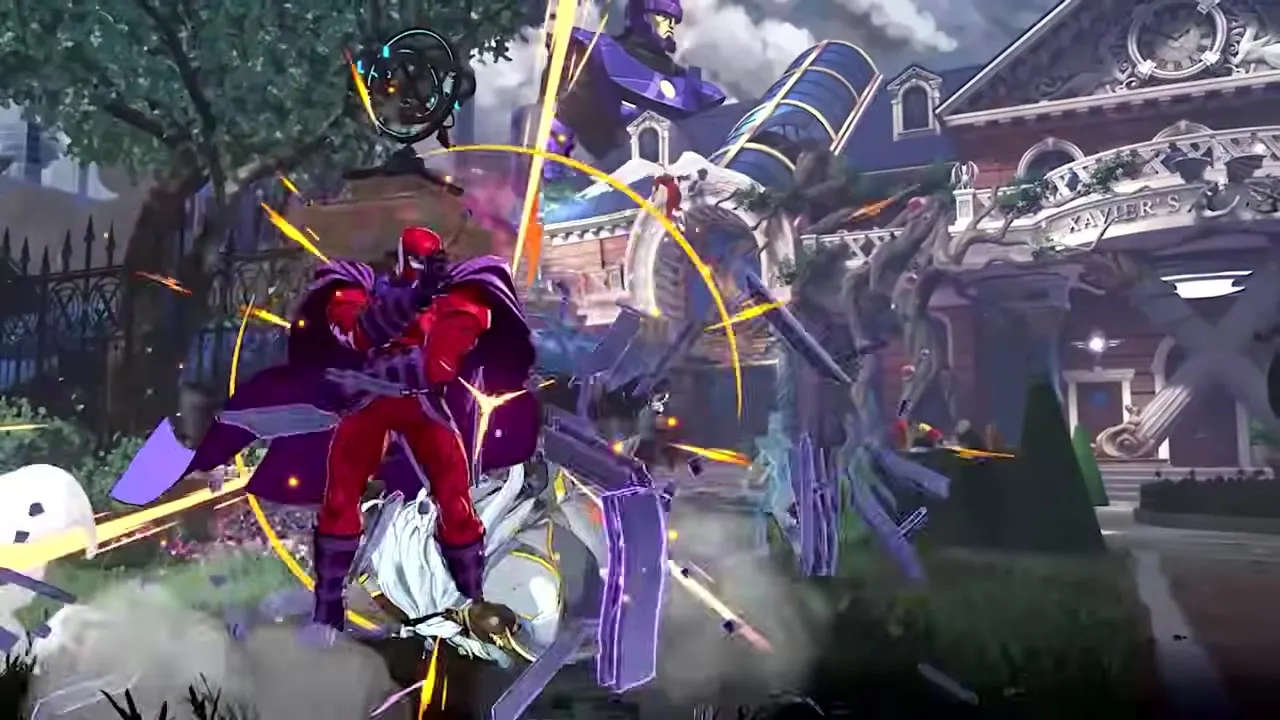 A fighter in a defensive stance with a glowing shield effect as they block a multi-hit combo from an opposing team.