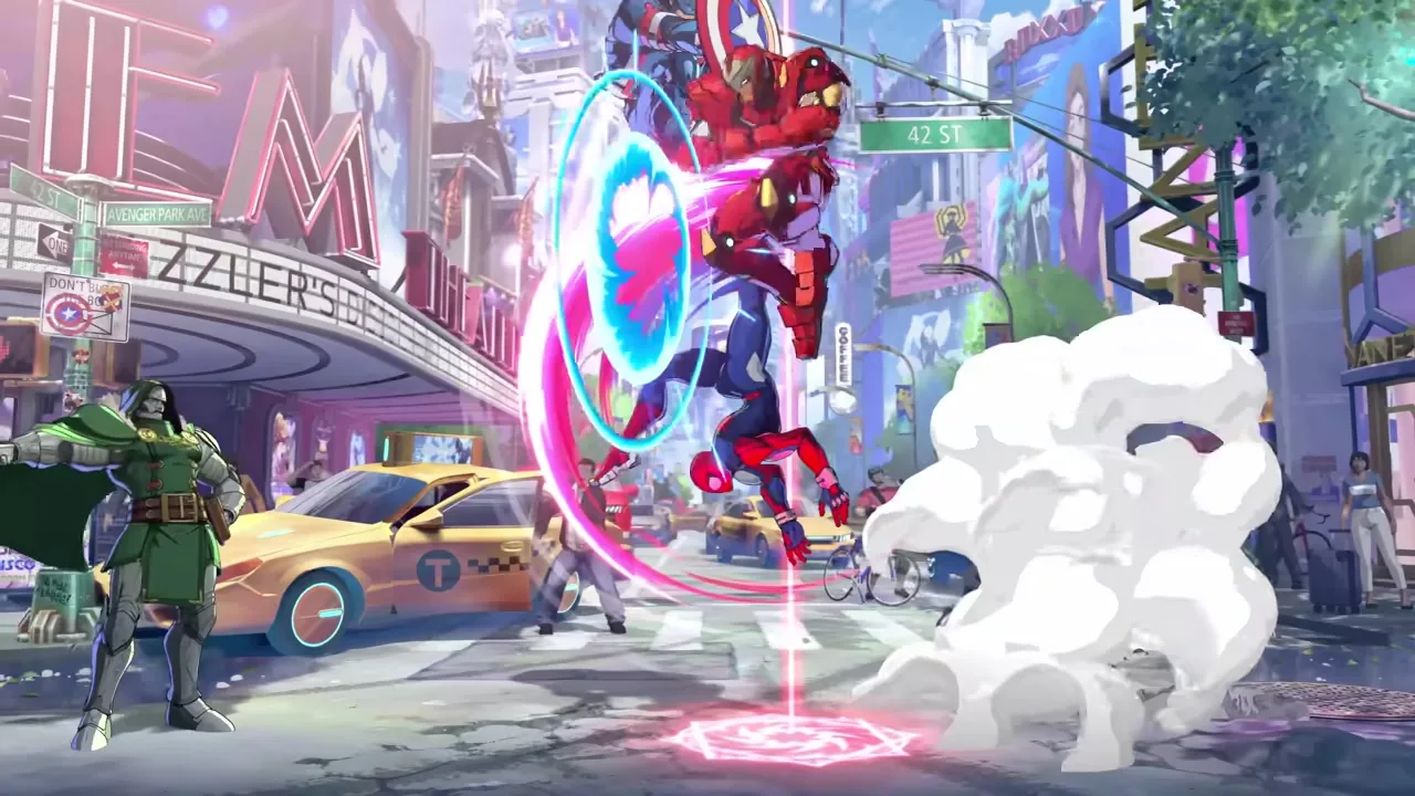 Original anime fighting style concept art of two generic fighters clashing in an arena with speed lines and shockwaves, visualizing the intense action of finding openings.