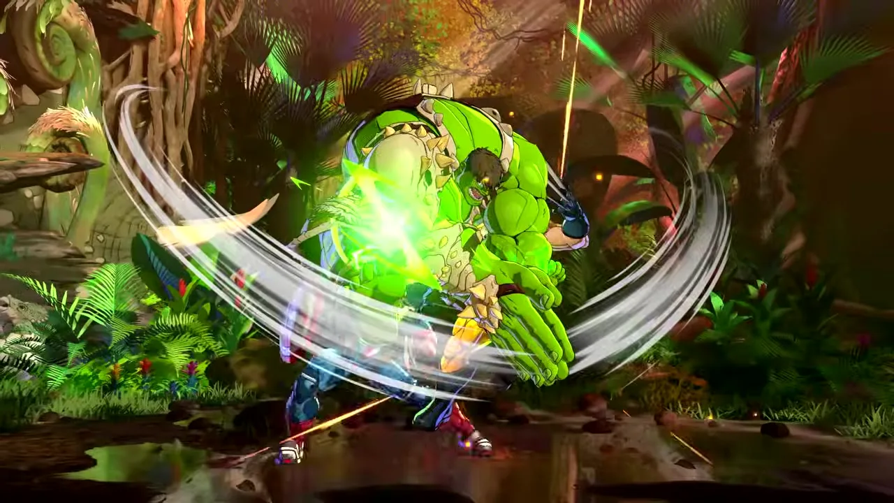Two silhouette fighters engaging in a high-speed clash inside an arena, generating massive shockwaves and speed lines.