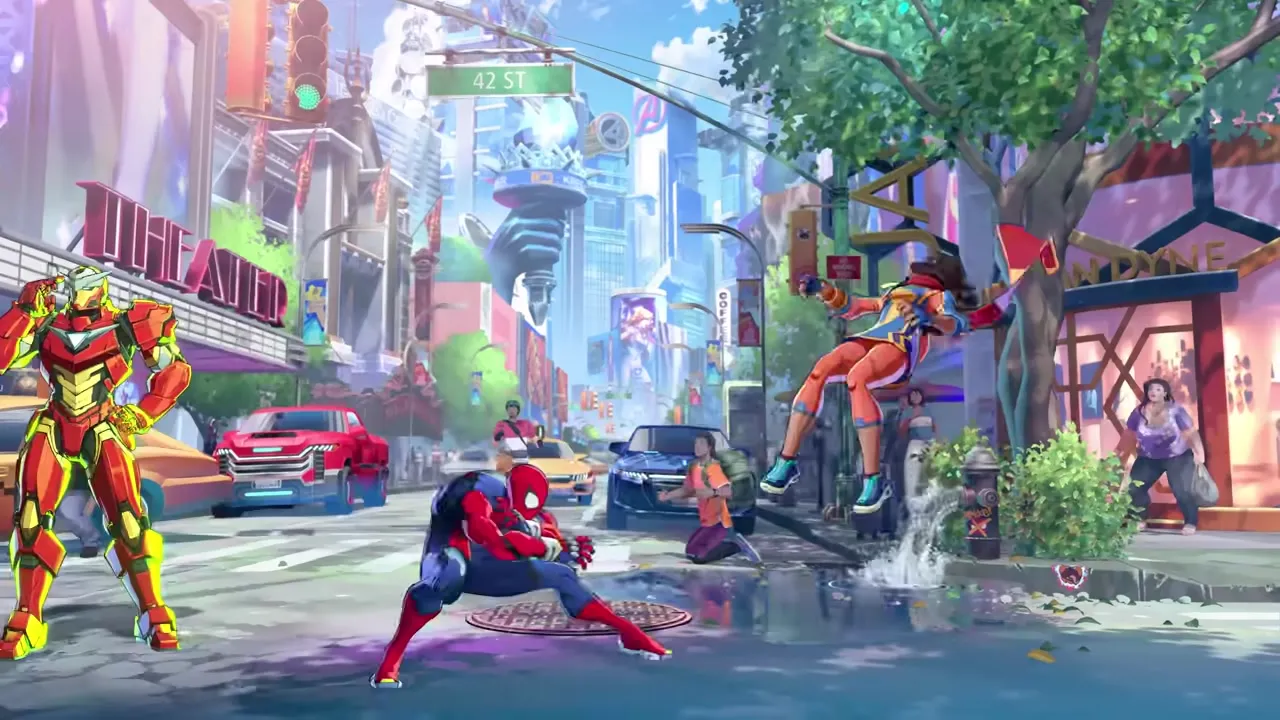 A partner character dashing onto the screen mid-combo to deliver an assist strike alongside the point fighter.